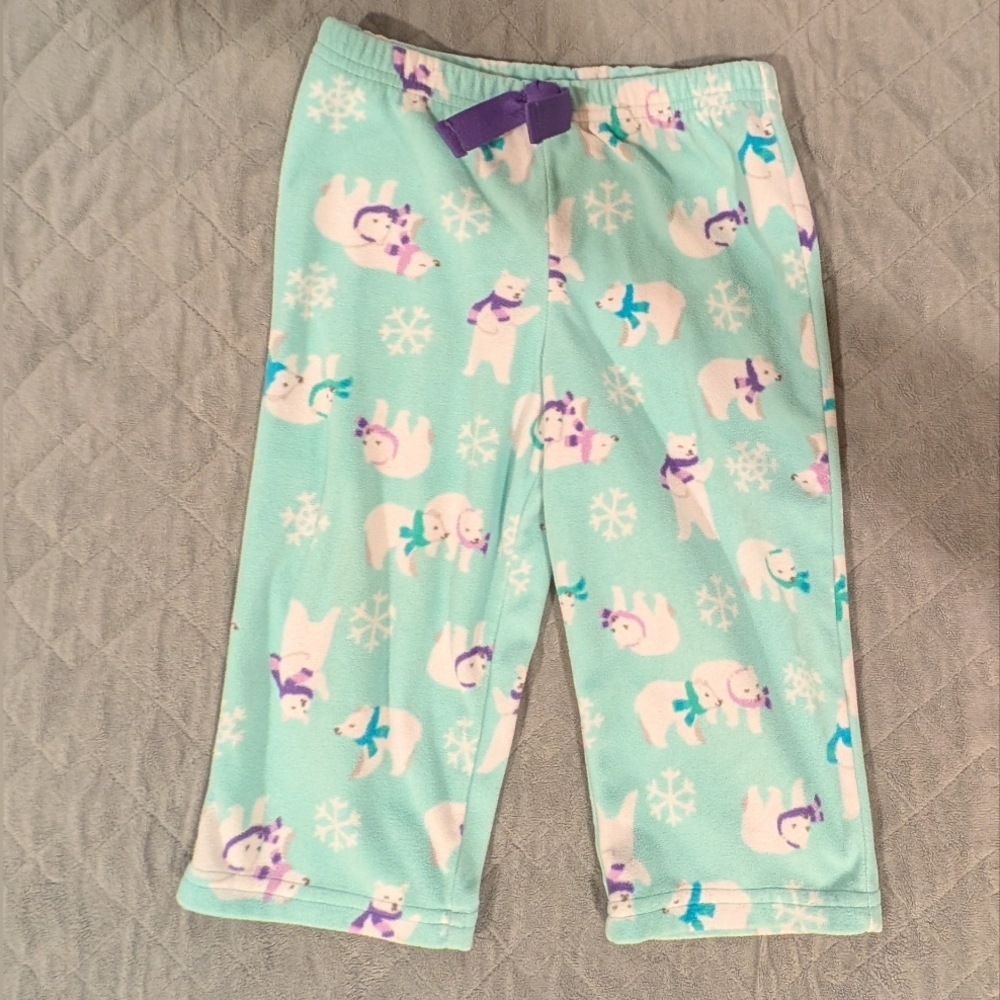 24M Kids Polar Bear Fleece Pajama Pants - Teal and Purple